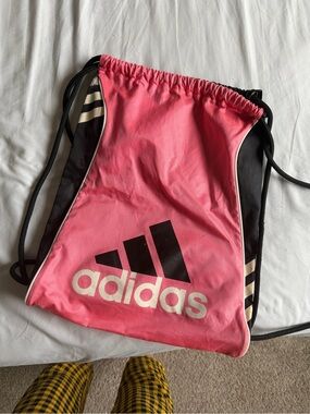 adidas Pink and Black Logo Drawstring Sack